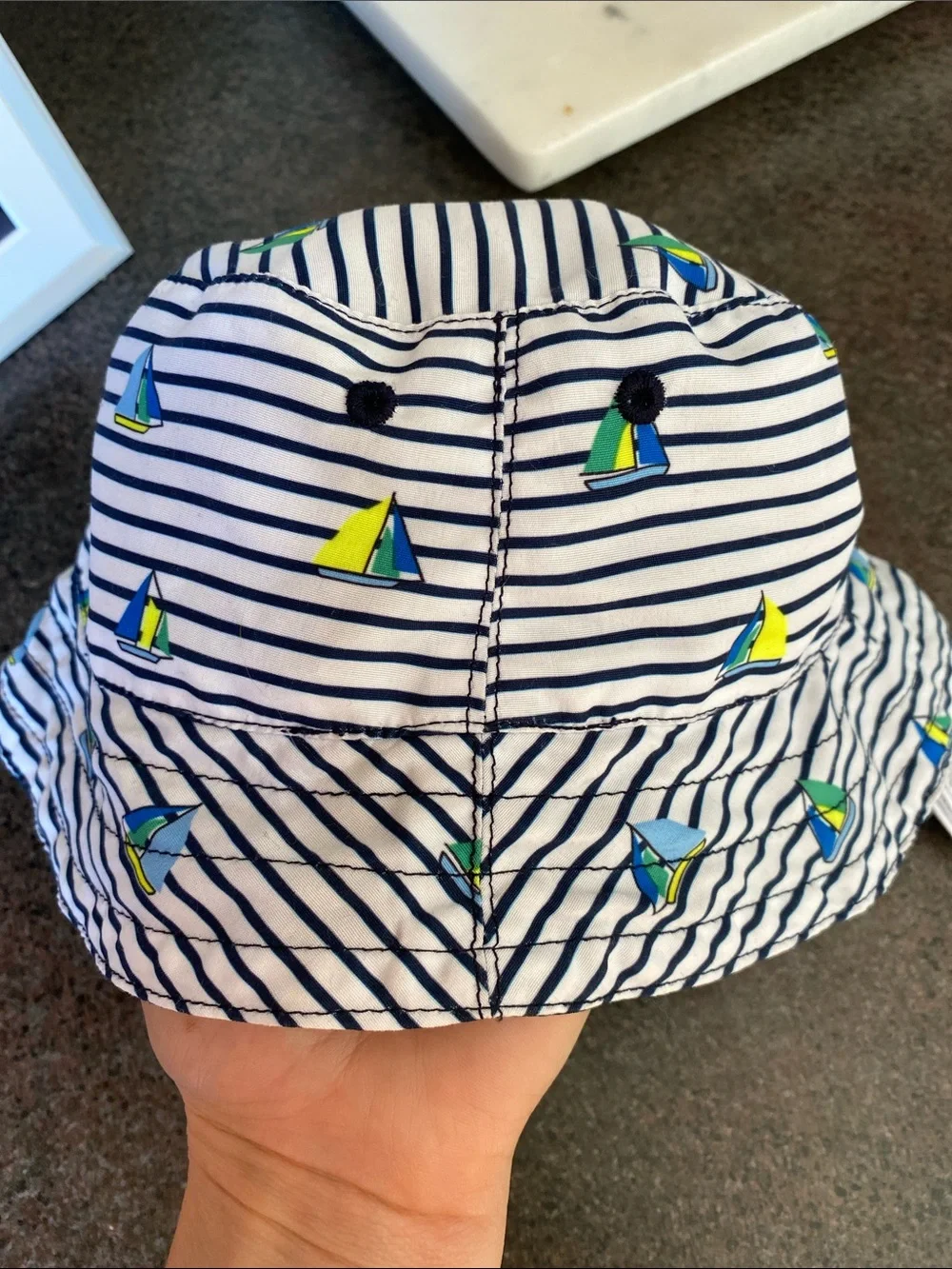Baby Striped Sailboat Bucket Hat - Navy & White